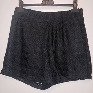 Coquette Boho Goth Cotton Club Black Lace Crochet overlay lined Shorts M